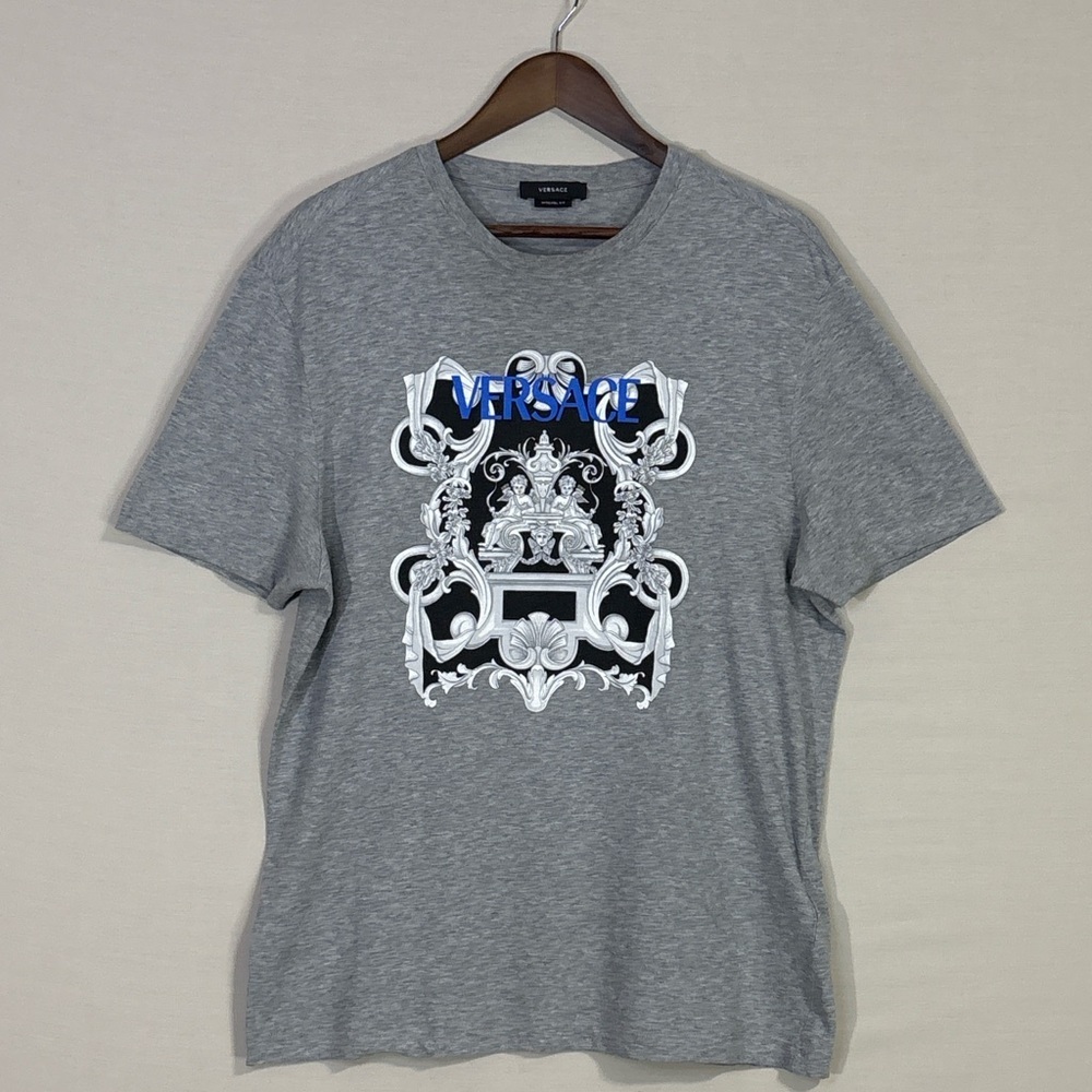 Versace Gray Graphic Logo T-Shirt Mitchel Fit L Medusa Tee